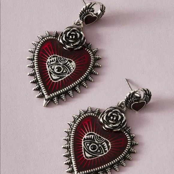 ✨New Dolls Kill Red Heart Angel Wings Dangle Earrings✨ - Picture 3 of 14